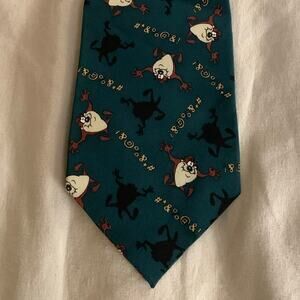 Tasmanian Devil swearing Warner Brothers green vintage cursing  men's neck tie